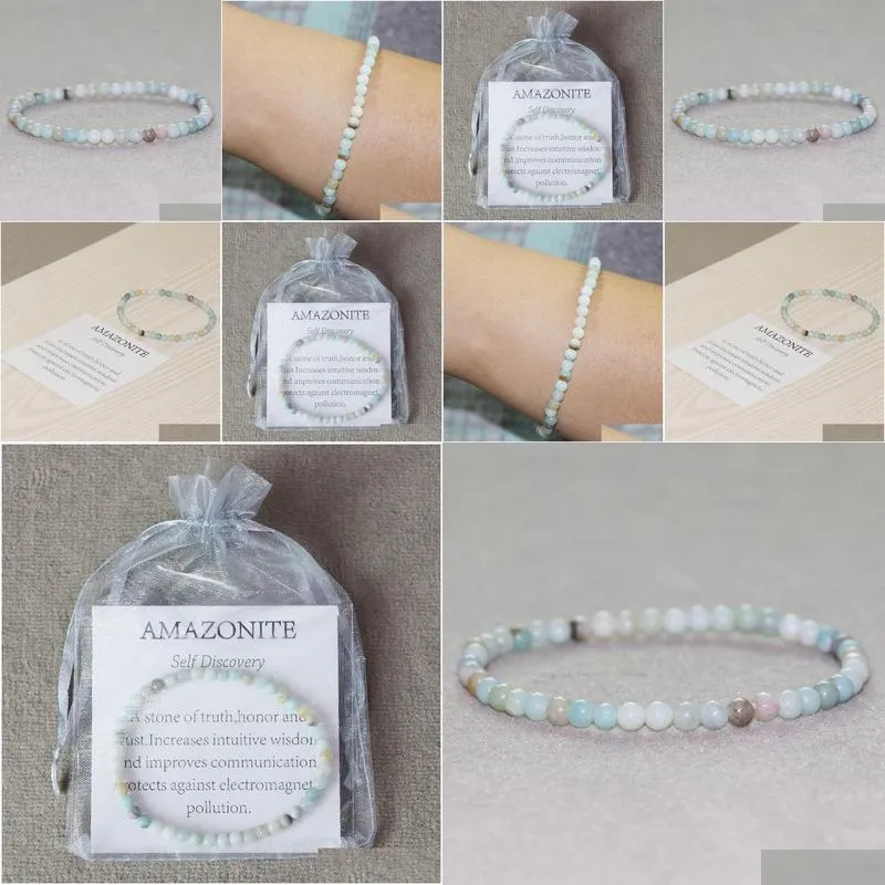 MG0024 Wholesale 4 mm Mini Gemstone Bracelet Natural Amazonite Bracelet Women`s Yoga Mala Beads Jewelry