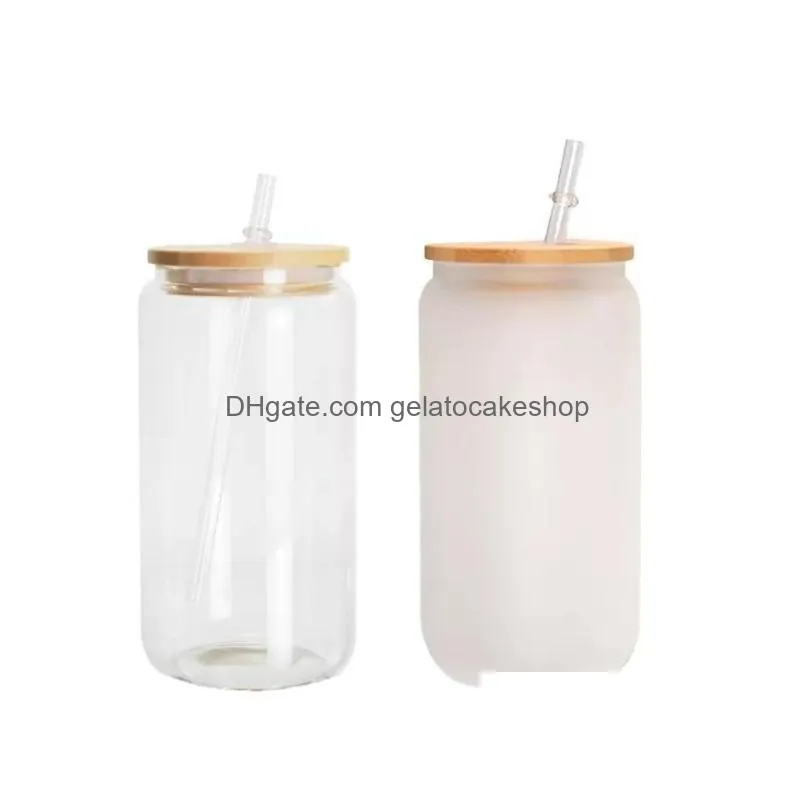 ca usa stocked glass cup with lid and straw 16oztransparent bubble tea cup juice glass beer can milk mocha cups mug drinkware sep04