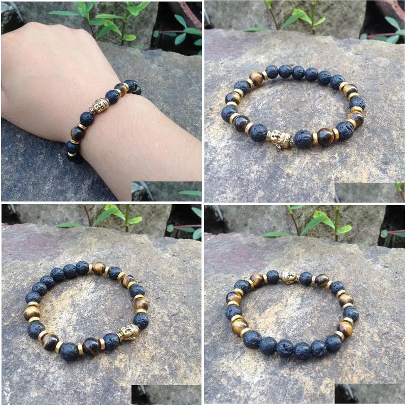 SN0378 make you own beaded bracelet Man tiger eye gold buddha head bracelet lave stone jewelry mala jewelry bracelets