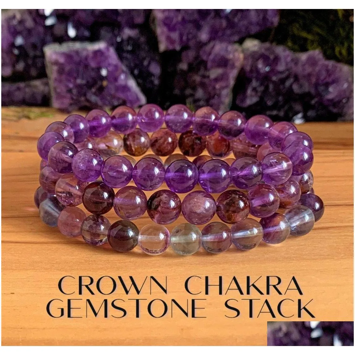 MG1245 New Design Women`s Crown Heart Chakra Bracelet AAA Grade Amethyst Fluorite Stack Bracelet Ghost Quartz Gemstone Jewelry