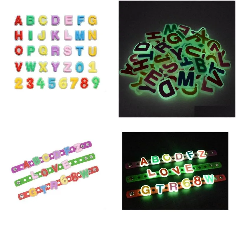 new letter lighting pvc girls boys shoe charms ornaments buckles fit for shoes bracelets shoes charm decoration kids gift