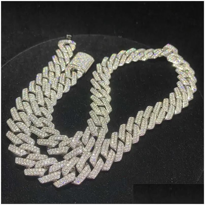 Stock Iced Out Vvs Moissanite Cuban Bracelet 925 Silver Bling Moissanite Diamond Cuban Link Chain Hip Hop Men Jewelry Necklace