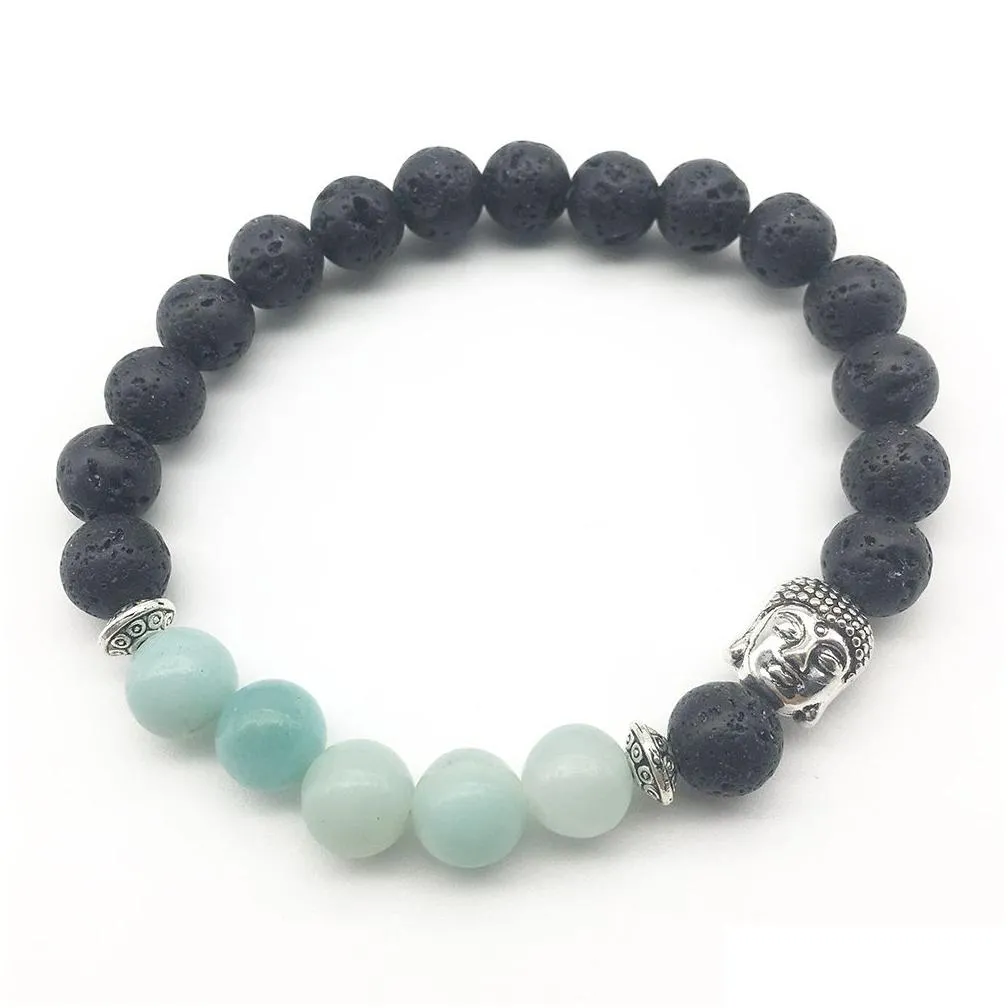 SN1286 Fashion Women`s Buddha Bracelet New Design Amazonite Lava Stone Jewelry Balance Chakra Bracelet Free Shipping