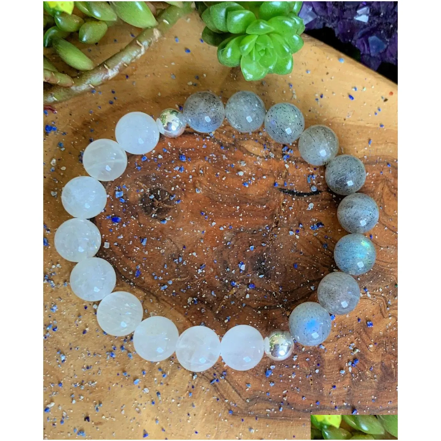 MG1280 10 mm Magical Moon Wrist Mala Bracelet Rainbow Moonstone Labradorite Bracelet Women`s Meditative Spiritual Jewelry