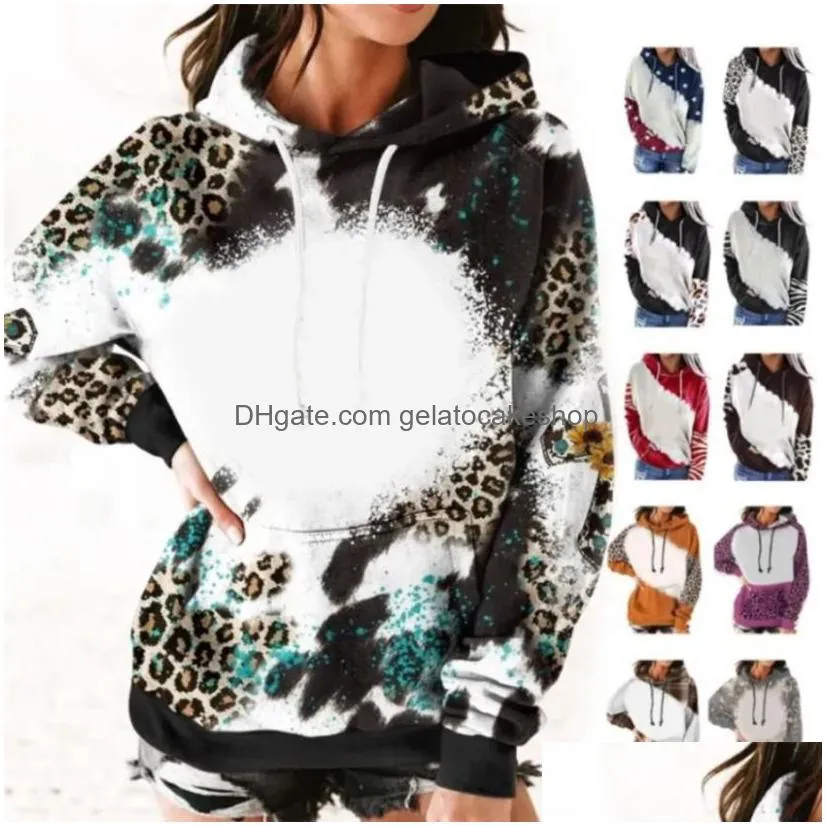 wholesale leopard grain adults bleach sweatshirts 100% polyester sublimation blank faux bleached hoodies printable logo tie dye pullover sweater shirts fs9544
