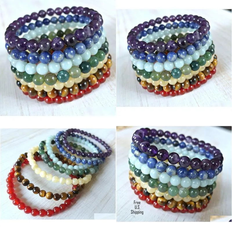 SN1141 High Quality 6 mm Gemstome Chakra Mala Bracelet Moss Agate Amethyst Lapis Lazuli Tiger Eye Bracelet Trendy Bracelet Set