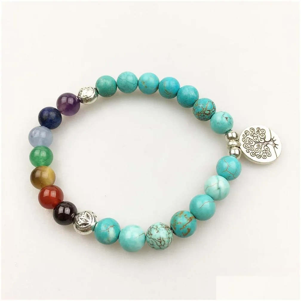 SN1180 High Quality Women`s 7 Chakra Bracelet Natural Stone Yoga Bracelets Fashion Meditation Tree of Life Bracelet