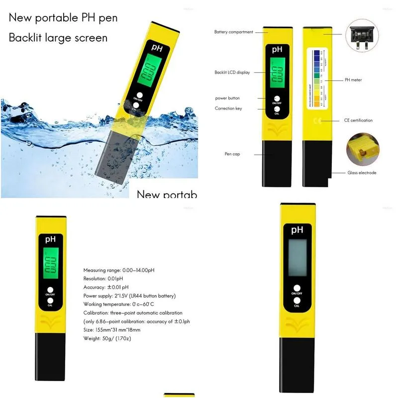 flashlights torches digital lcd ph test pen the accuracy of tester is 0.01 automatic calibration aquarium water and wine