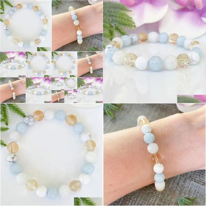 MG1499 Strand Gemini Zodiac Gemstone Bracelet Moonstone Aquamarine Citrine Howlite Healing Crystals Jewelry June Birthstone Gemini