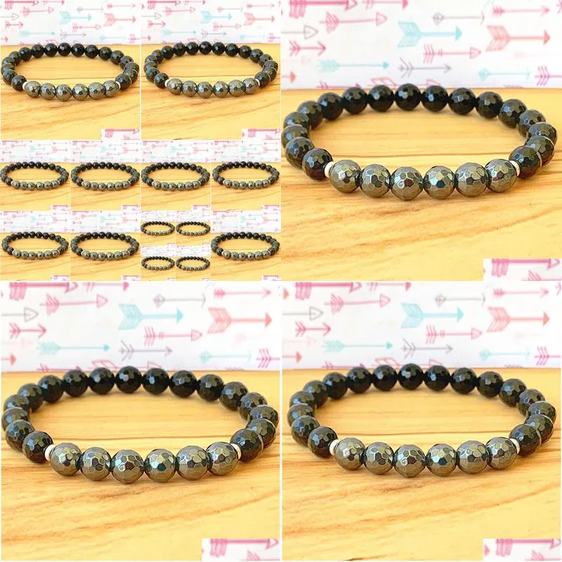 MG1208 Genuine Faceted Black Tourmaline & Hematite Energy Bracelet Grounding the Root Chakra Wrist Mala Bracelet