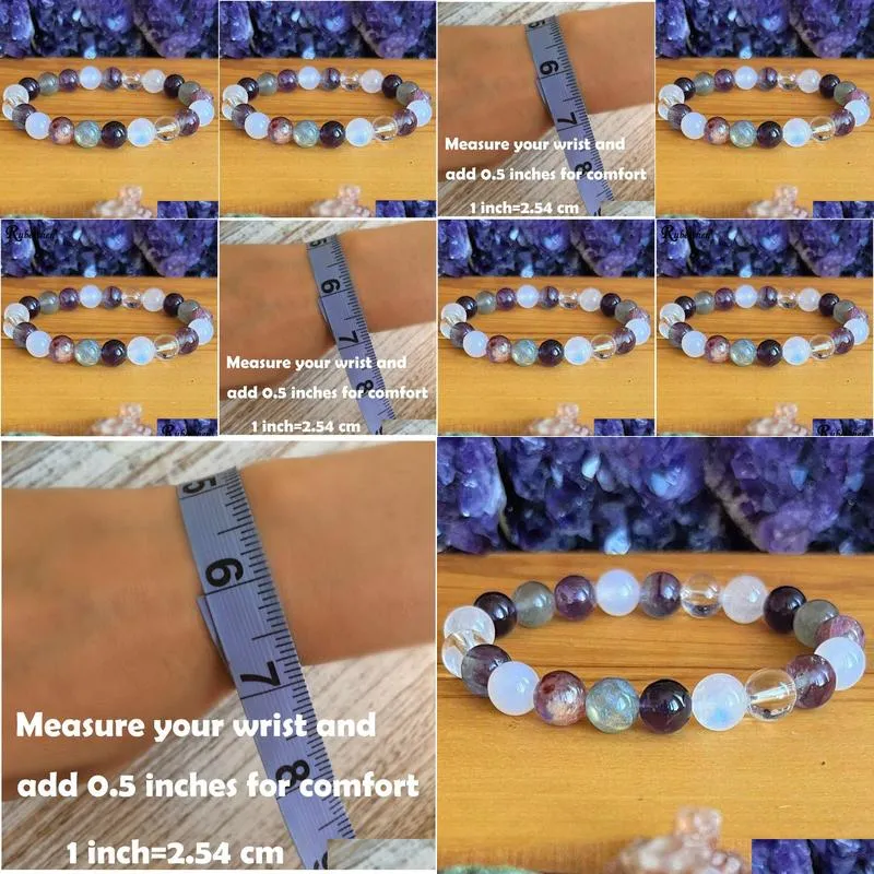 MG1838 8 MM 3A Grade Super Seven Moonstone Labradorite Mixed Bracelet Womens Gemstone Crown Chakra Wrist Mala