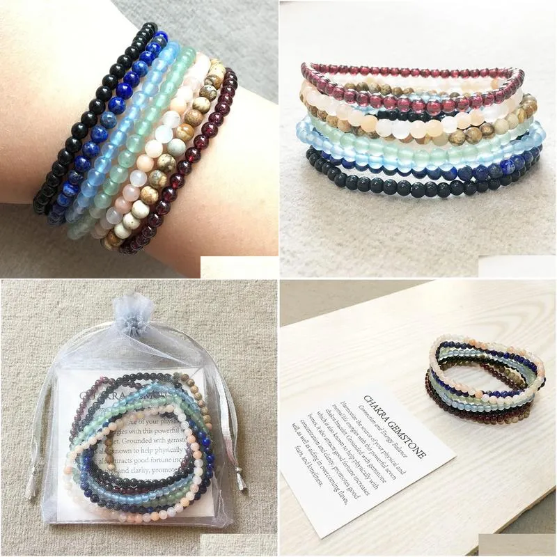 MG0095 Wholesale New Design 7 Chakra Yoga Mala Bracelet Garnet Aventurine Lapis Lazuli Jewelry 4 mm Mini Gemstone Bracelet Set