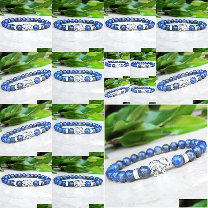 MG0740 Elephant Charm Yoga Energy Bracelet 6 mm A Grade Natural Lapis Lazuli Bracelet Good Luck Healing Energy Bracelet