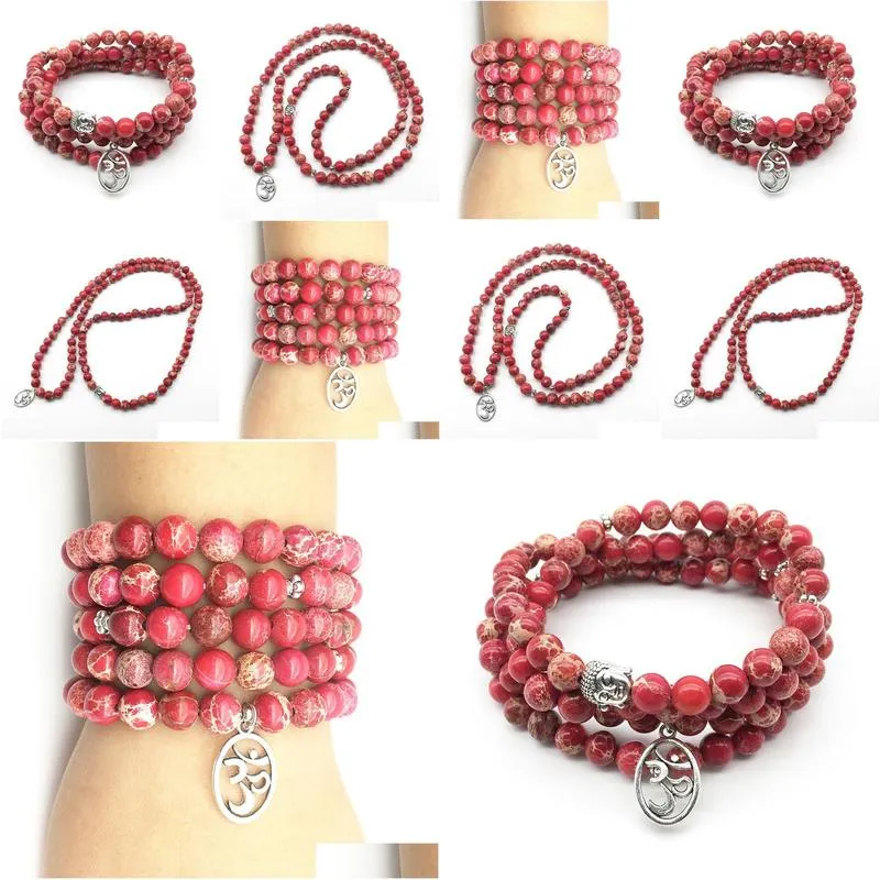 SN1239 New Sale 2018 Women`s Buddha Bracelet Fashion Natural Red Regalite Bracelet 4 Wrap 108 Mala Energy Jewelry Free Shipping