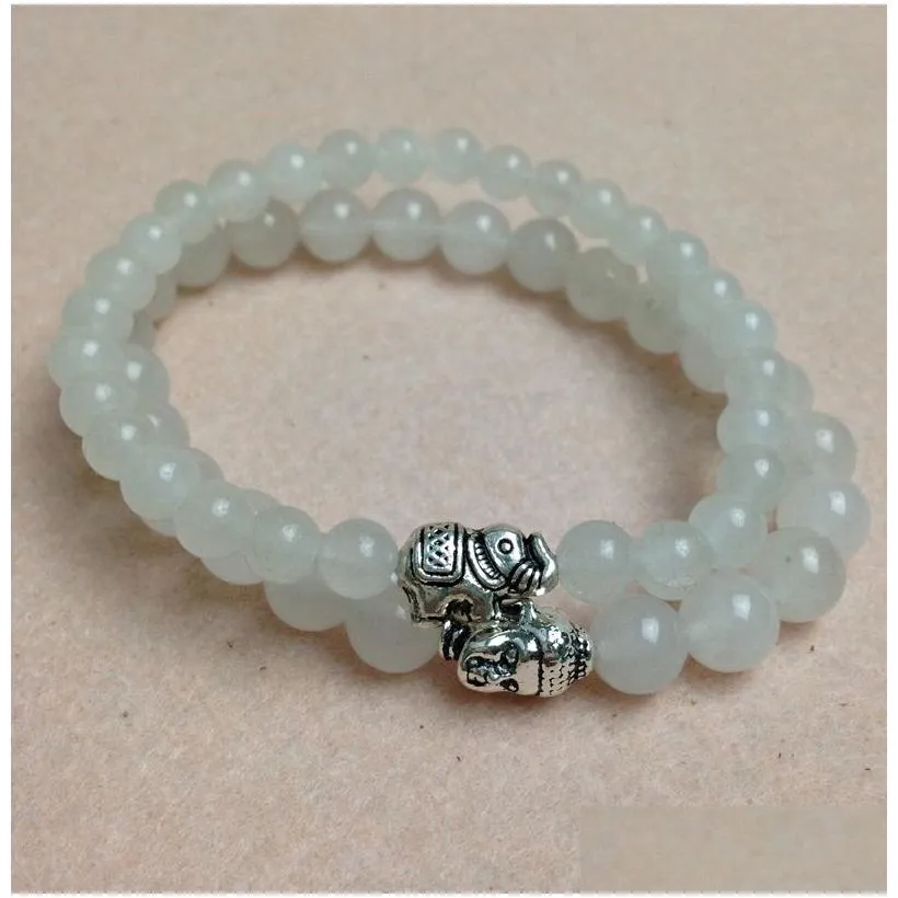 SN0439 Top Newest White Jade Bracelet Men Elephant Charms Stretch Bracelet Buddha Bracelet Set Mala Jewelry