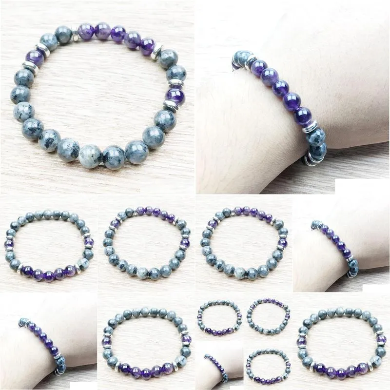 SN1023 Men Bracelet Amethyst Black Labradorite Boho Bracelet Healing Jewelry Nature Yoga Wrist Mala Beads Bracelet Free Shipping