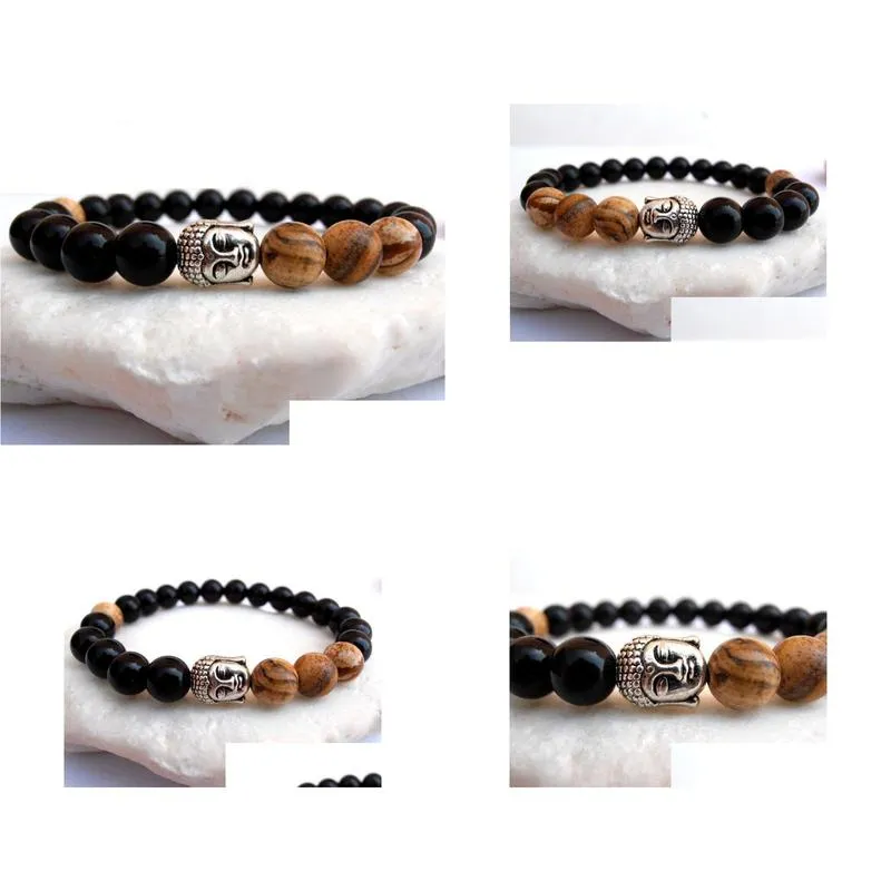 SN0560 Energy bracelet Men Buddha bracelet Onyx bracelet Picture jasper Meditation bracelet Natural Stone Bracelet Wholesale