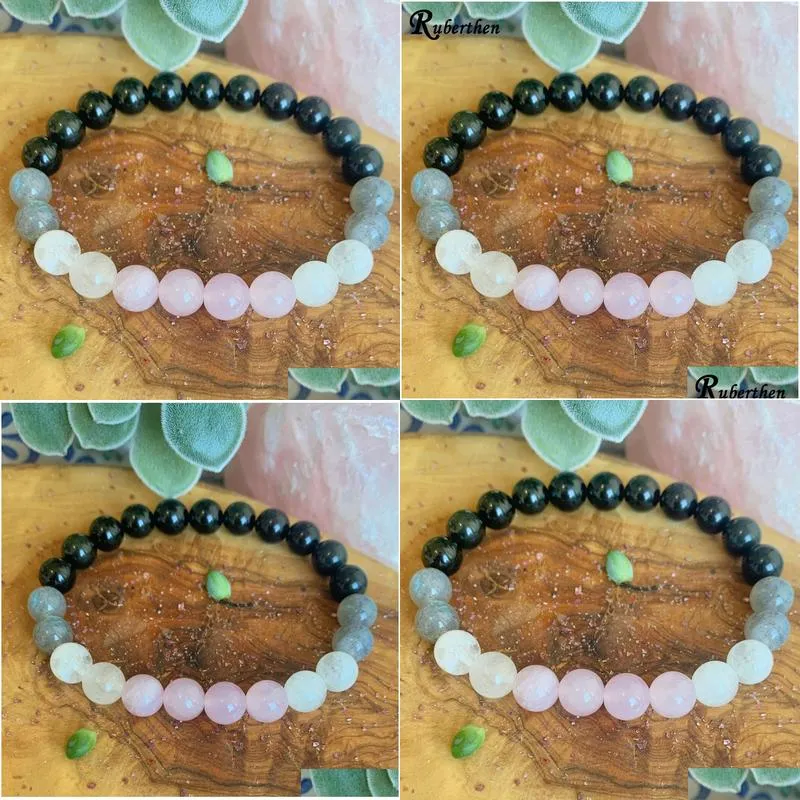 MG1241 Natural AAA Grade Moonstone Bracelet Women`s Black Tourmaline Rose Quartz Energy Bracelet Root Chakra Yoga Mala Bracelet