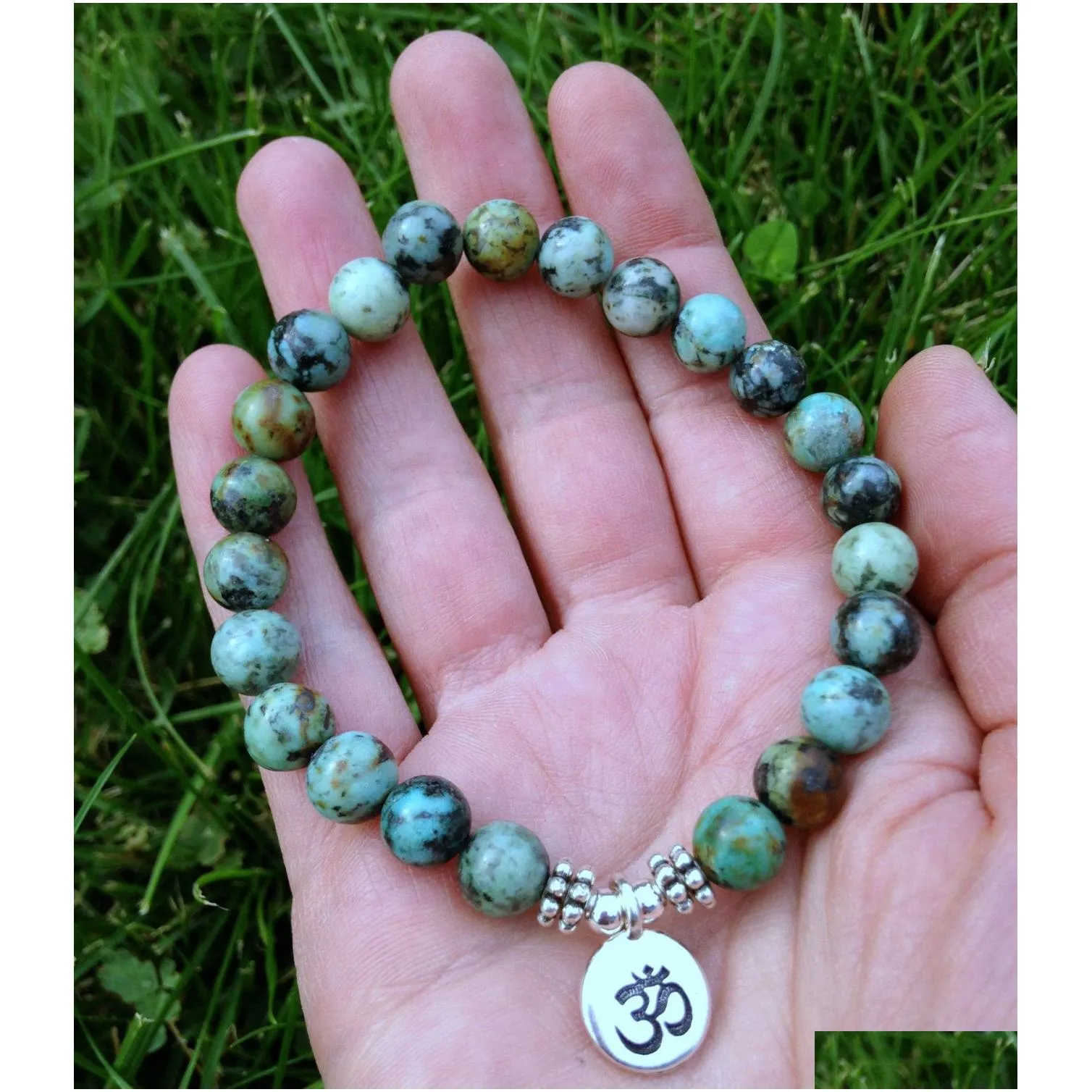 SN1035 Genuine African Turquoise Wrist Mala Beads Chakra Bracelet Yoga Bracelet Buddhist Prayer Healing Depression Anxiety Crystals