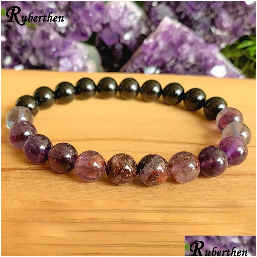 MG1284 Crown Chakra AAA Black Tourmaline Wrist Mala Bracelet Women`s Natual Uruguay Super Seven Ghost Quartz Bracelet