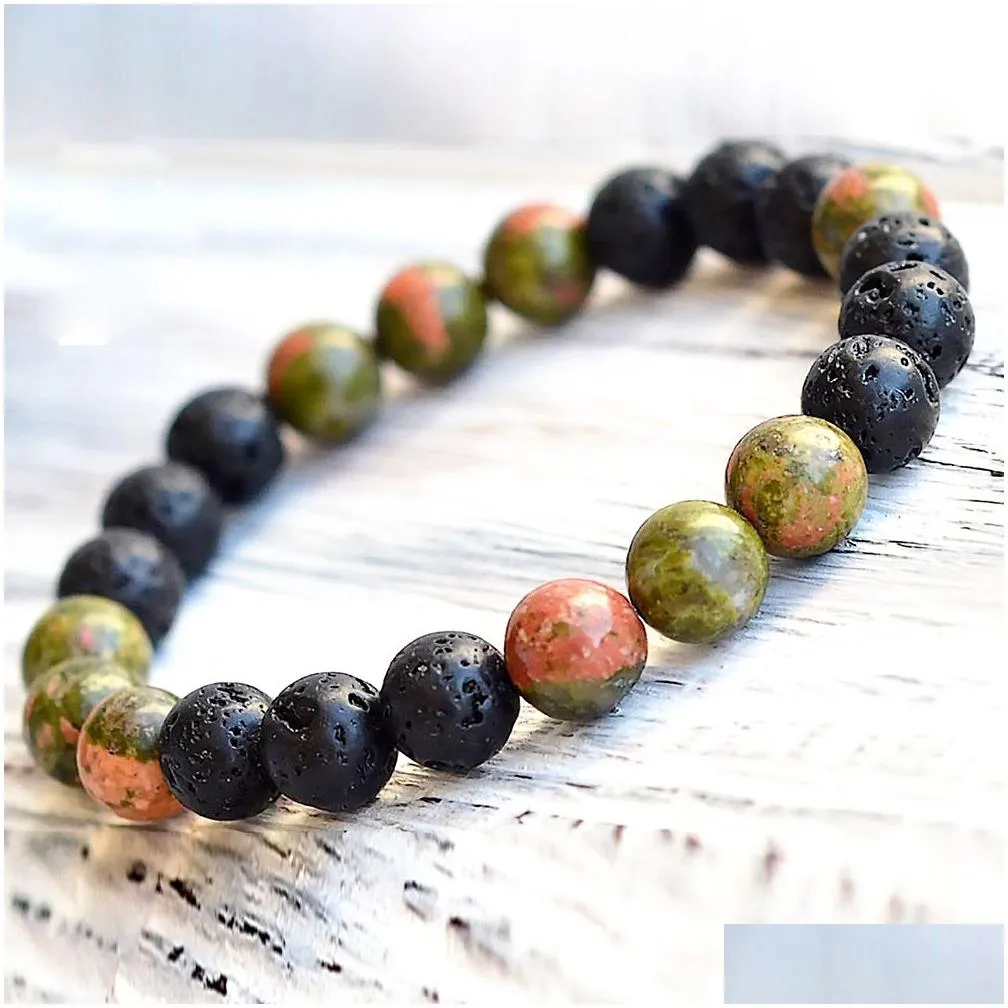 MG0750 8 mm Unakite Jasper Bracelet Natural Rock Lava Spiritual Yoga Prayer Stretch Bracelet Womens Yoga Tibetan Jewelry