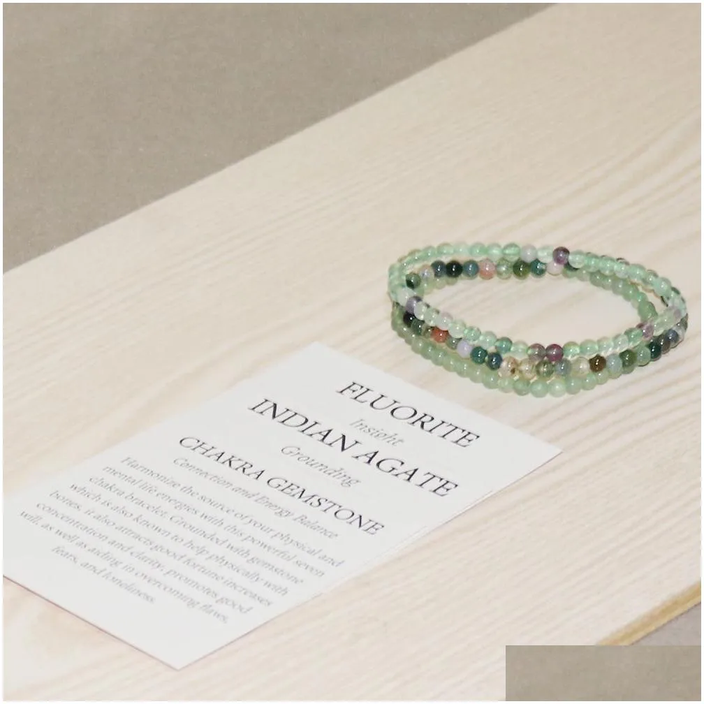 MG0066 Wholesale Fluorite Women`s Bracelet Indian Agate Bracelet Green Aventurine Jewelry 4 mm Mini Gemstone Bracelet Set