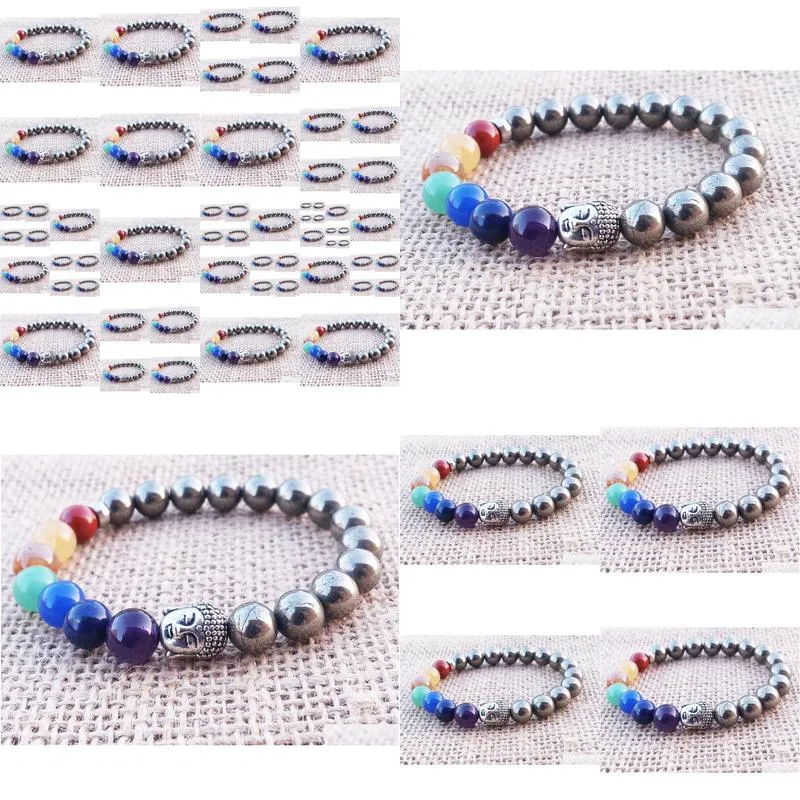 SN1096 7 Chakra Bracelet Men Natural Stone Bracelet Men`s Energy Balance Bracelet Pyrite Chakra Bracelet Buddha Yoga Jewelry