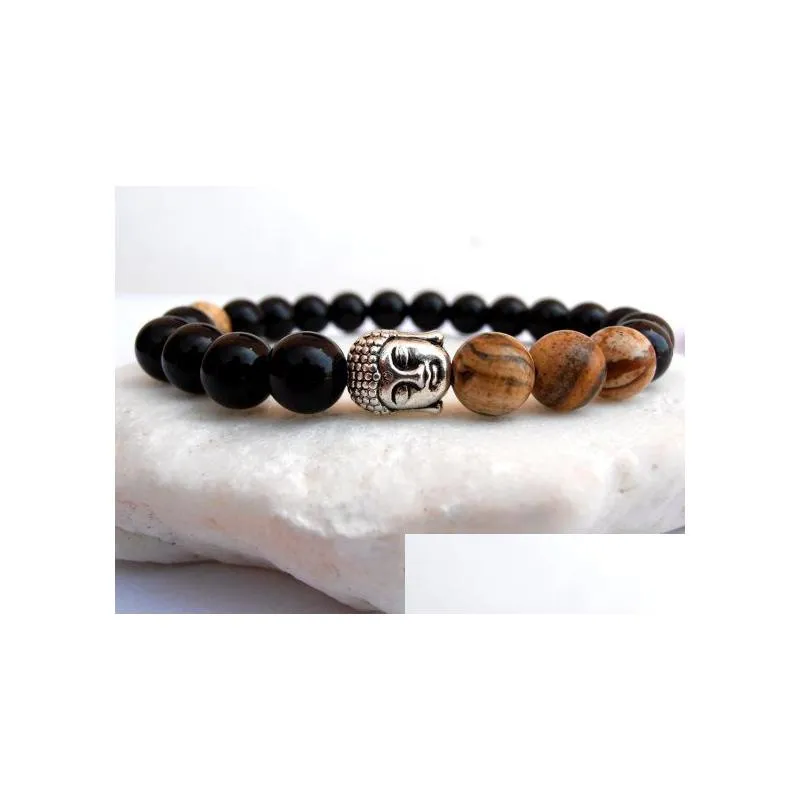 SN0560 Energy bracelet Men Buddha bracelet Onyx bracelet Picture jasper Meditation bracelet Natural Stone Bracelet Wholesale