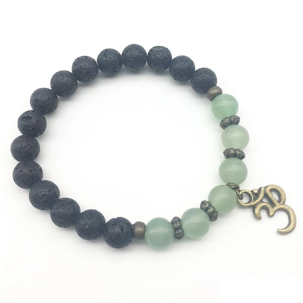 SN1311 Trendy Men`s Green Aventurine Bracelet Natural Lava Stone Bracelet Balance Ohm Charm Bracelet Jewelry Wholesale