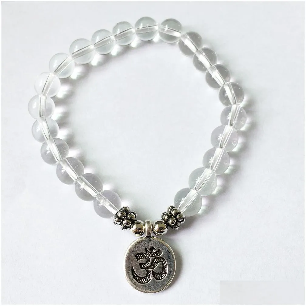 SN1046 Clear Quartz Bracelet Meditation Bracelet Wrist Mala Beads Healing Crystals Bracelet Ohm Yoga Bracelet Wholesale