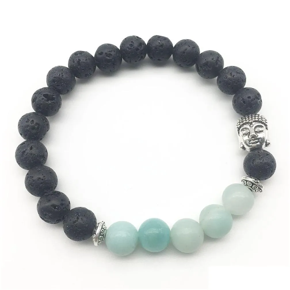 SN1286 Fashion Women`s Buddha Bracelet New Design Amazonite Lava Stone Jewelry Balance Chakra Bracelet Free Shipping