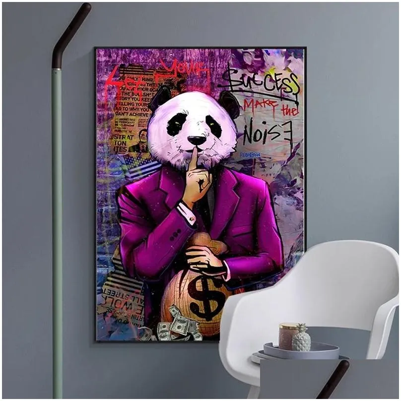 let your success make the noise posters and prints graffiti art canvas paintings abstract panda wall art pictures for living room home decoration cuadros no