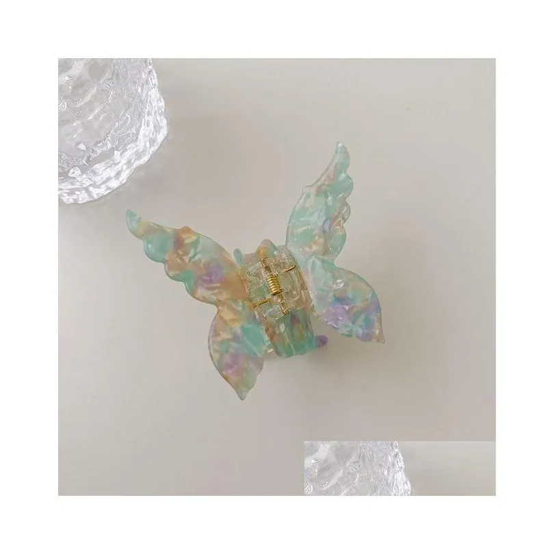 New Summer Middle Colorful Butterfly Hair Claws Hairpin Cute Transparent Grabs Acrylic Hair Clip for Women Sweet Accessories