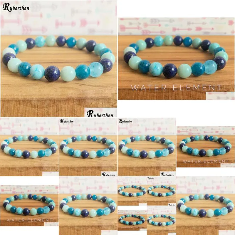 MG1271 New Design Water Element Wrist Mala Bracelet Amazonite Lapis Lazuli Bracelet Natural Apatite Five Elements Mala Jewelry