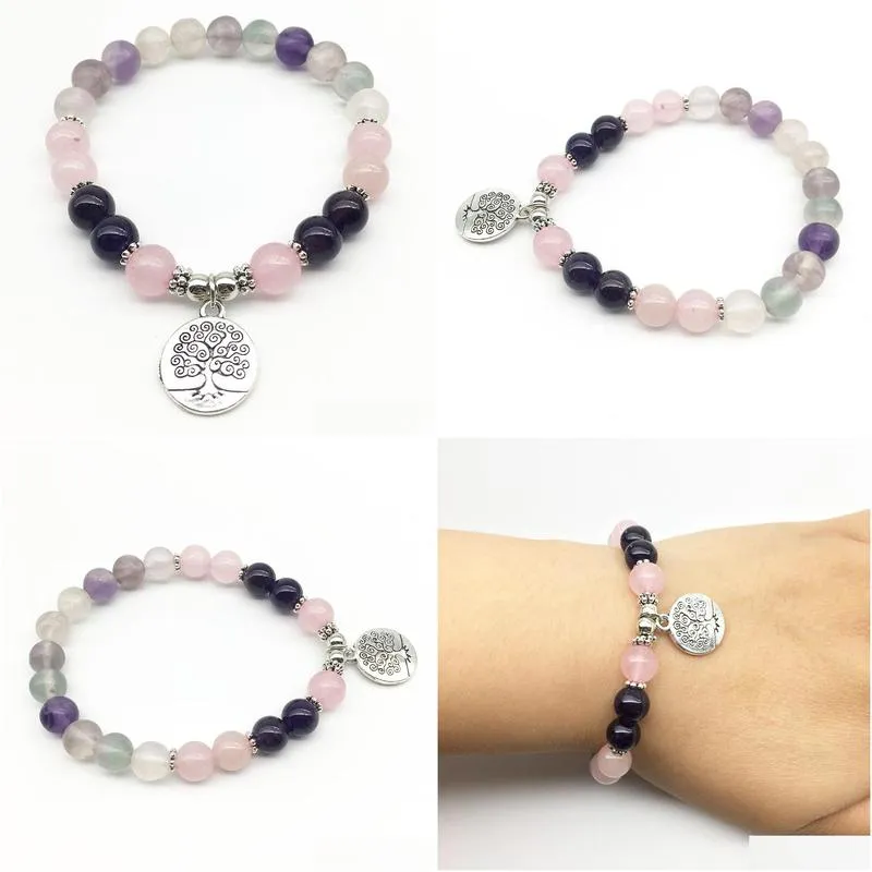 SN1321 Fashion 2018 Women`s Bracelet Tree of Life Charm Yoga Bracelet Natural Fluorite Jewelry Handmade Wedding Bracelet