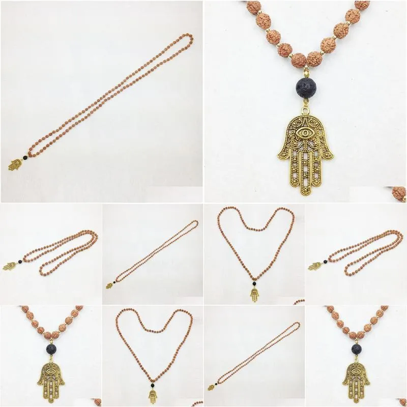 ST0244 Hamsa Handmade Mala Necklace Yoga Meditation Energy Necklace African Beads Necklaces