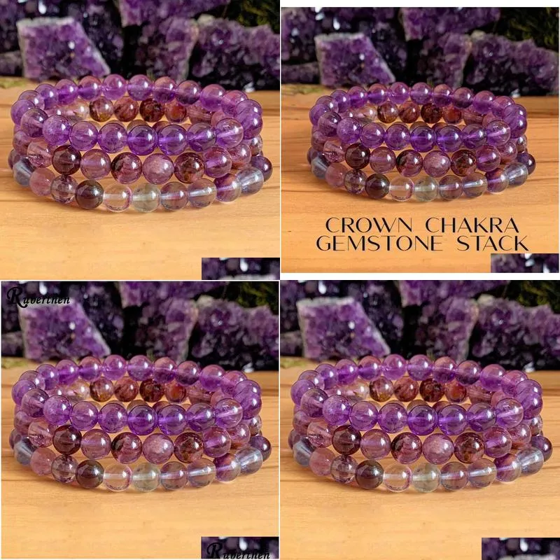 MG1245 New Design Women`s Crown Heart Chakra Bracelet AAA Grade Amethyst Fluorite Stack Bracelet Ghost Quartz Gemstone Jewelry