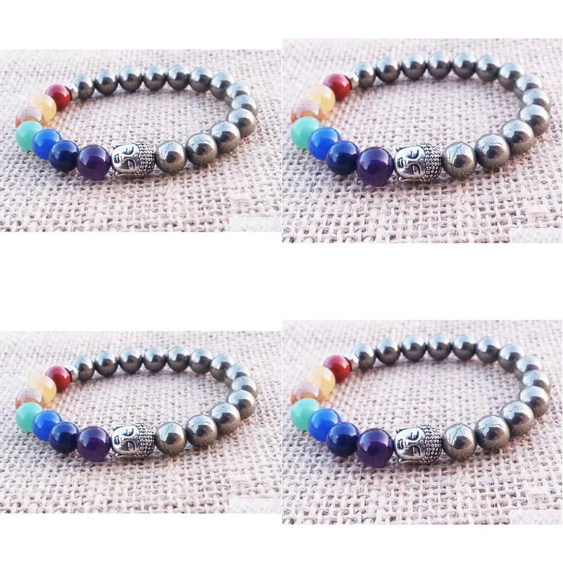 SN1096 7 Chakra Bracelet Men Natural Stone Bracelet Men`s Energy Balance Bracelet Pyrite Chakra Bracelet Buddha Yoga Jewelry