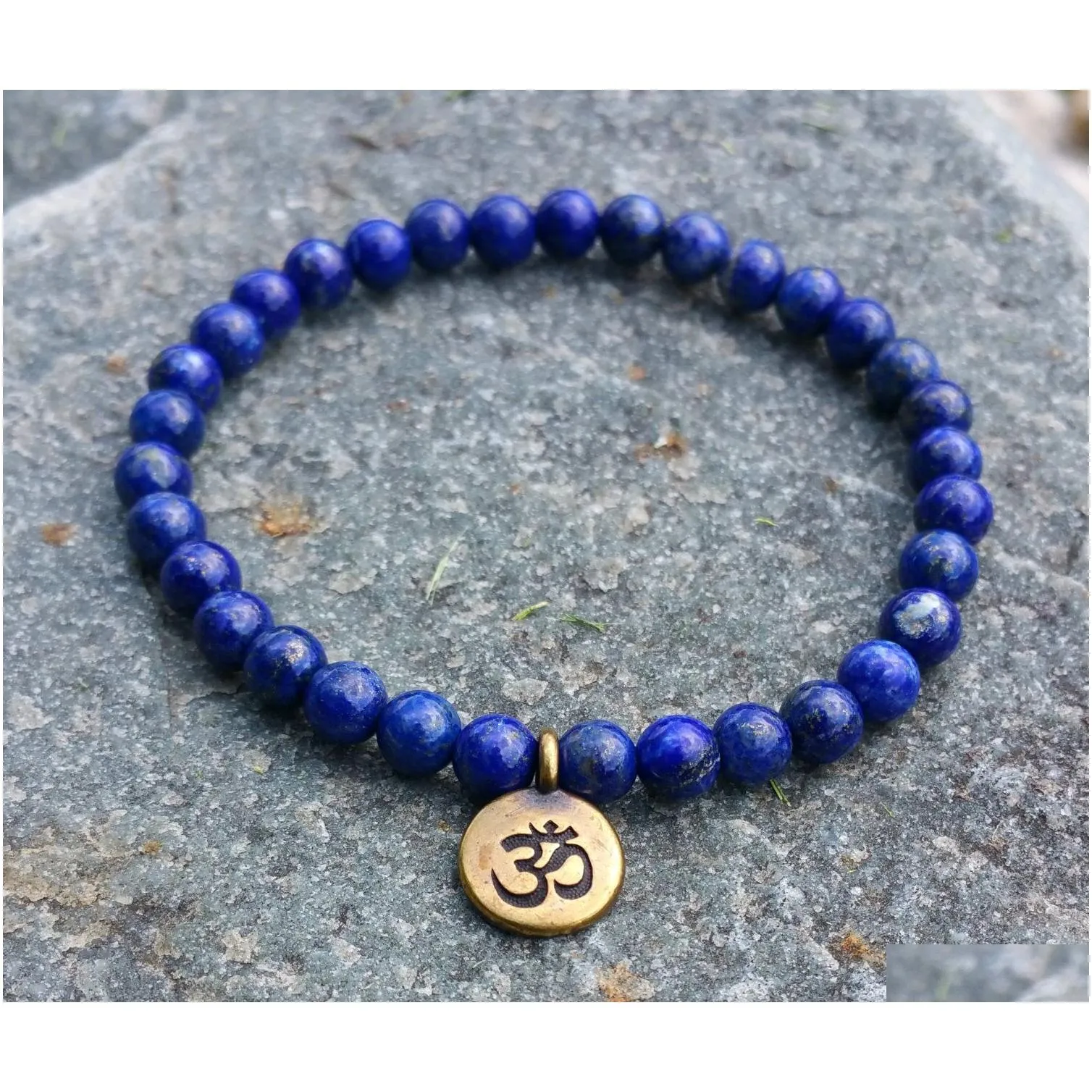 SN1106 Wholesale Handmade Beaded Bracelet 6mm Lapis Lazuli Natural Stone Beads Antique Brass Ohm Lotus Buddha Charm Bracelet