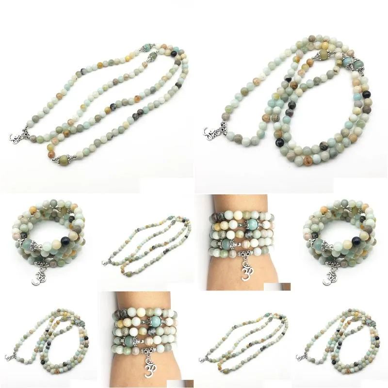 SN1245 New Design Women Oh Bracelet High Quality Amazonite Stone Bracelet 108 Mala Balance Yoga Jewelry Free Shipping