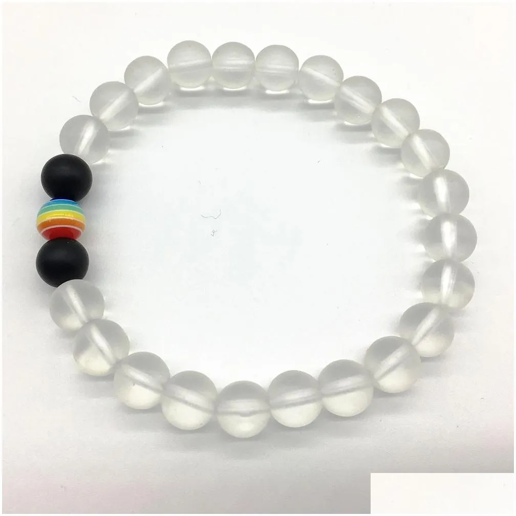 SN1211 New Arrival Rainbow Candy Color Bracelet Matte Black Onyx Energy Clear Crystal Healing Yoga Bracelet Wholesale