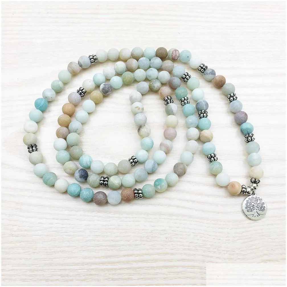 SN1144 Matte 8mm Am-azonite 108 Mala Bracelet or Necklace Tree of Life Bracelet High Quality Yoga Jewelry Free Shipping