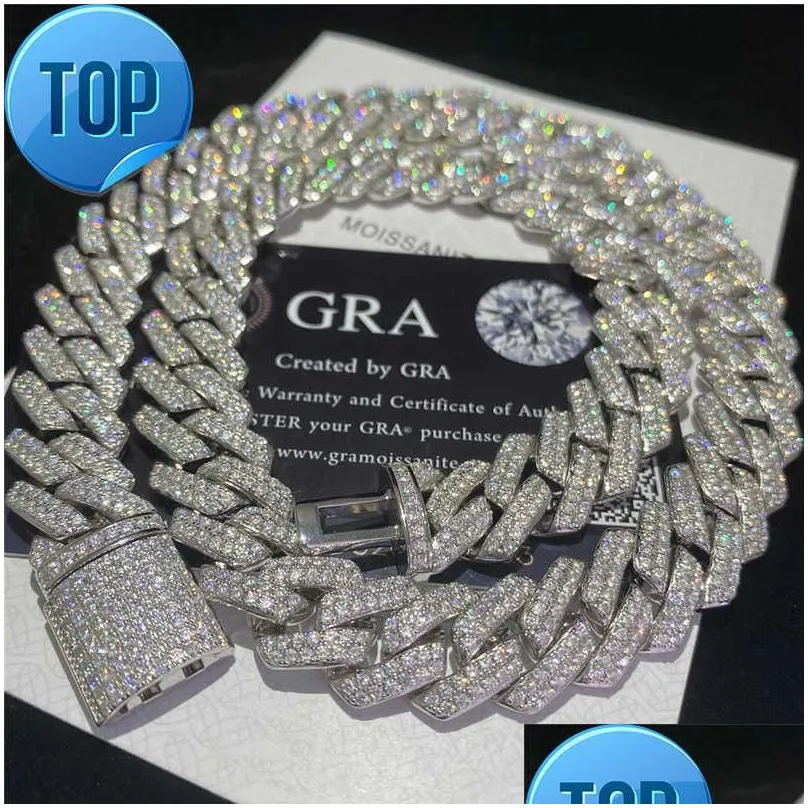 Stock Iced Out Vvs Moissanite Cuban Bracelet 925 Silver Bling Moissanite Diamond Cuban Link Chain Hip Hop Men Jewelry Necklace