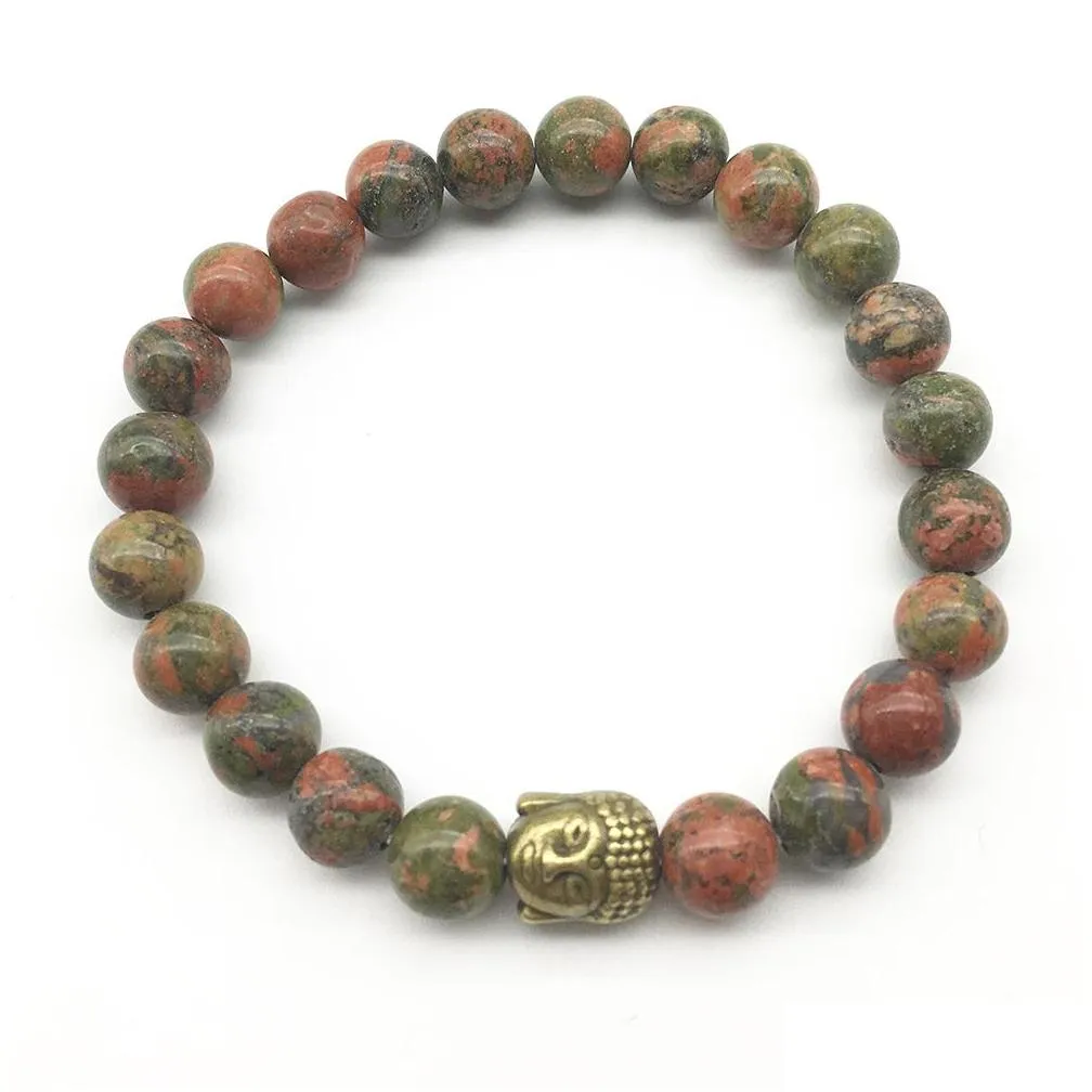 SN1275 Tree of Life Buddha Bronze Charm Bracelet Set Vintage Design Unakite Bracelet High Quality Natural Stone Jewelry