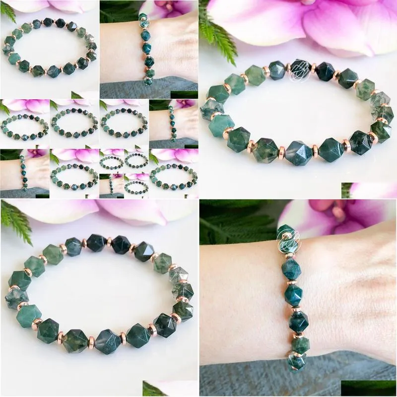 MG1522 Strand 8 mm Cutted Moss Agate Gemstone Bracelet Women`s Healing Crystals Mala Bracelet Yoga Gifts for Her