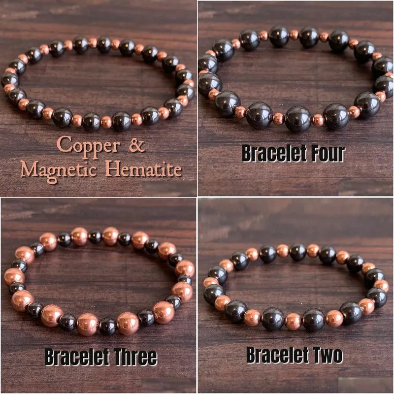 MG1415 Strand Genuine Copper & Magnetic Hematite Wrist Mala Bracelet High Quality Women`s Malas Spiritual Energy Bracelet