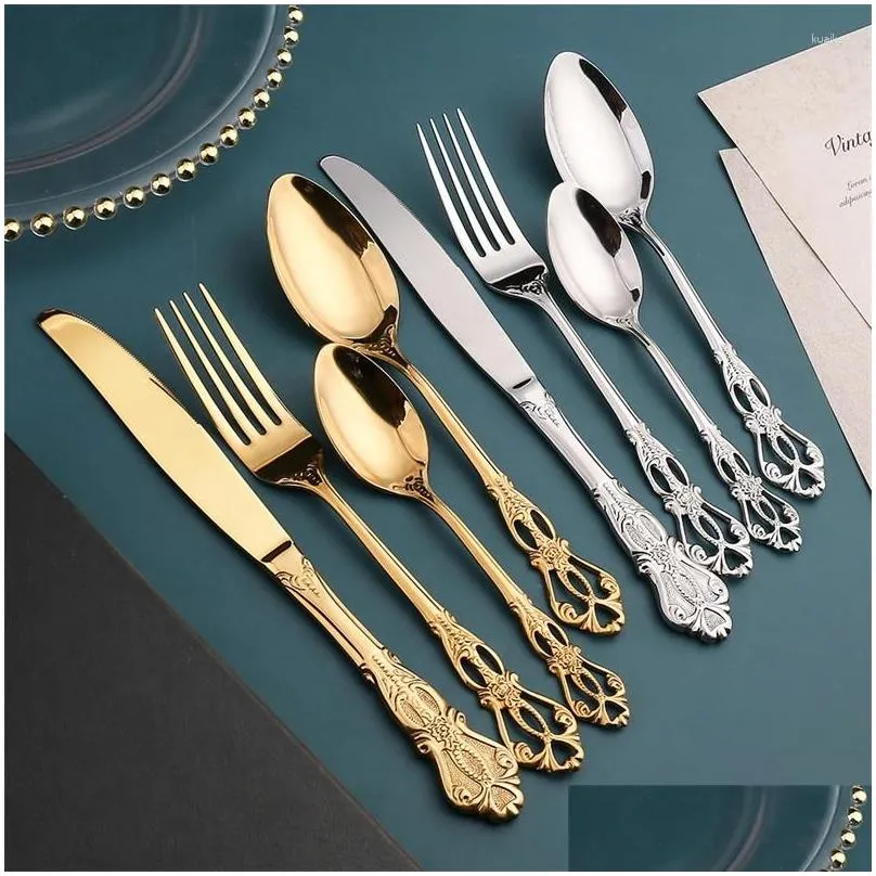 Dinnerware Sets 24 Pcs Stainless Steel Cutlery Set Black Gold Silver Western Tableware Knife Spoon Fork Flatware Dishwasher Safe