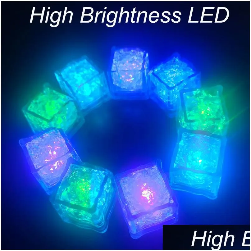 LED Ice Cubes Party Decoration Night Lights Slow Fast Flashing 7 Color Changing Lamp Crystal Cube Valentine`s Day Wedding Holiday Xmas Gift Romantic Liquid