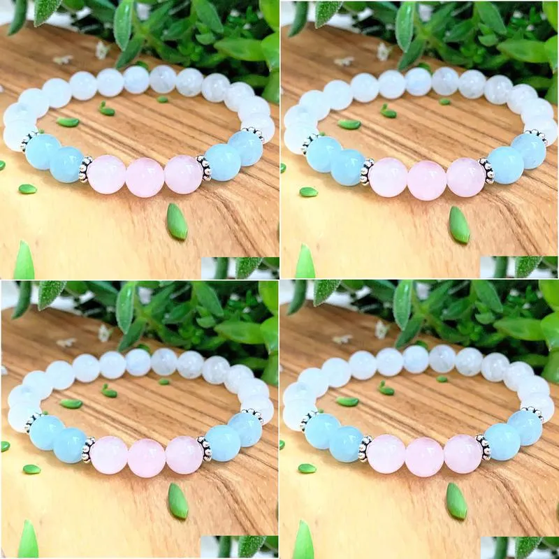 MG1203 New Design Women`s Crystal Energy Bracelet Garde Moonstone Bracelet Rose Crystal Aquamarine Mala Beads Yoga Jewelry