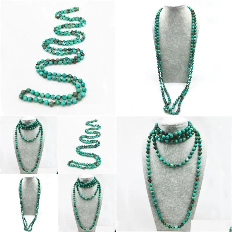 ST0316 Natural Green Turquoise Bead Making 72 inch long green stone necklace Women Fashion Boho Necklace Long Necklace stone making